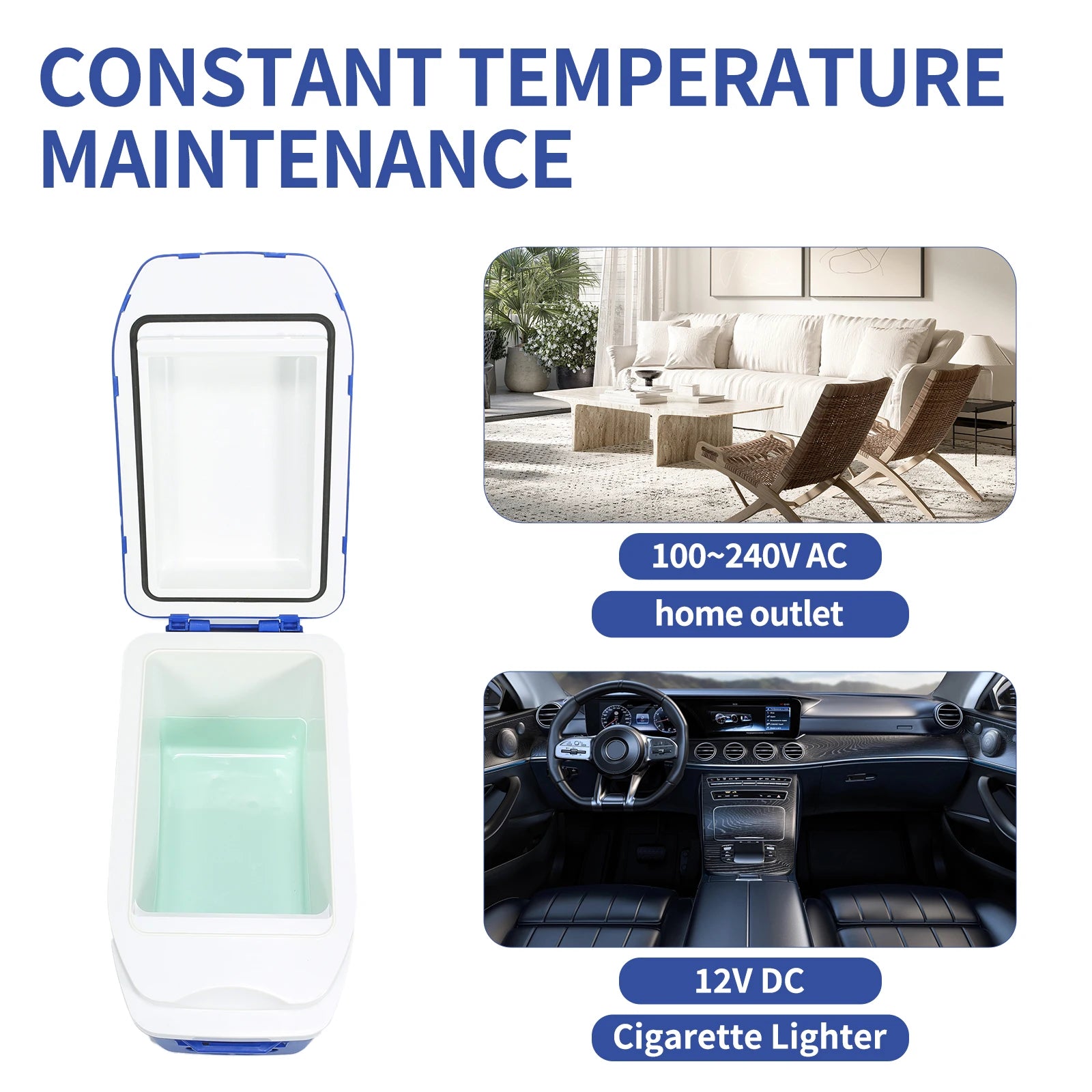 iceBlue Camping Portable Mini Fridge 7L/9Can Home Car Dual-sue Refrigerator Cooler with DC 12V Cigarette Lighter Power