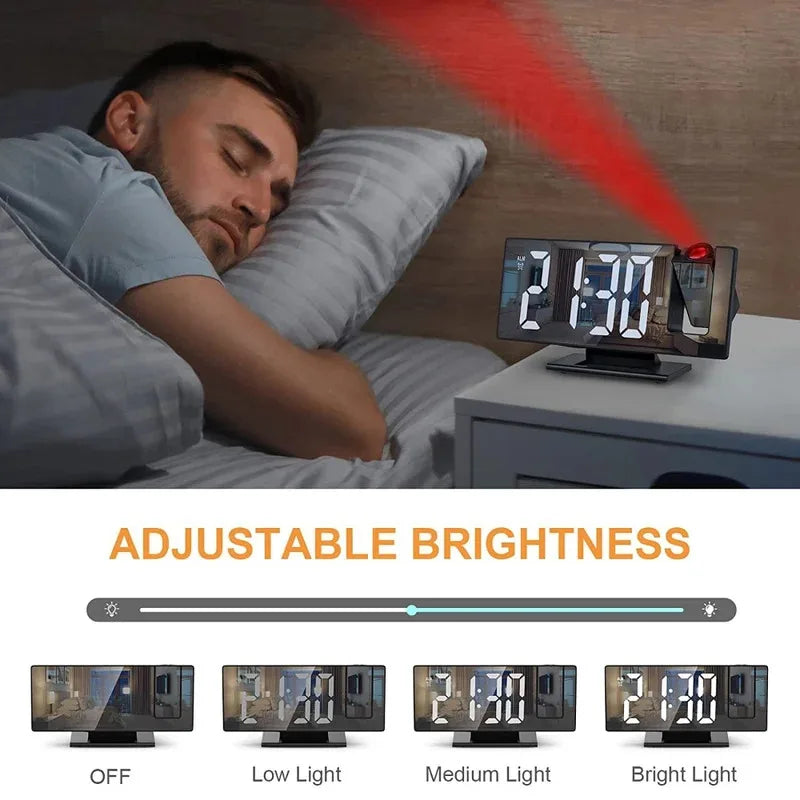 180° Arm Projection Alarm Clock Time Temperature USB Plug-in Digital Alarm Clock Snooze Table Clock 12/24H Projector