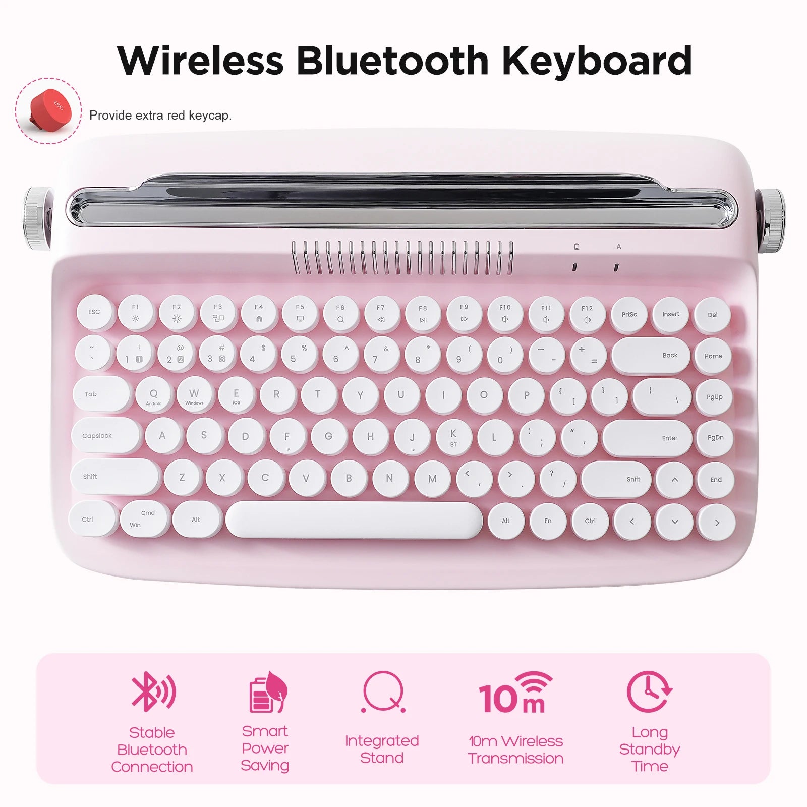 YUNZII ACTTO B303 Retro Wireless Typewriter Aesthetic Keyboard Vintage Style Bluetooth Keyboard with Integrated Stand