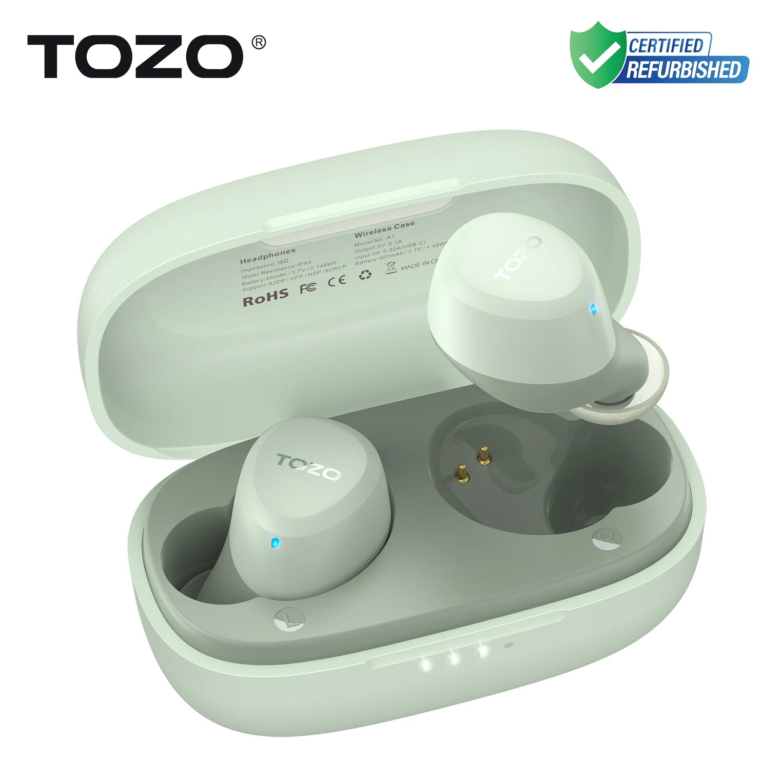 Refurbished TOZO TWS Earbuds in-Ear Wireless Bluetooth Headsets with With Mic Touch Control Sport Waterproof for Iphone