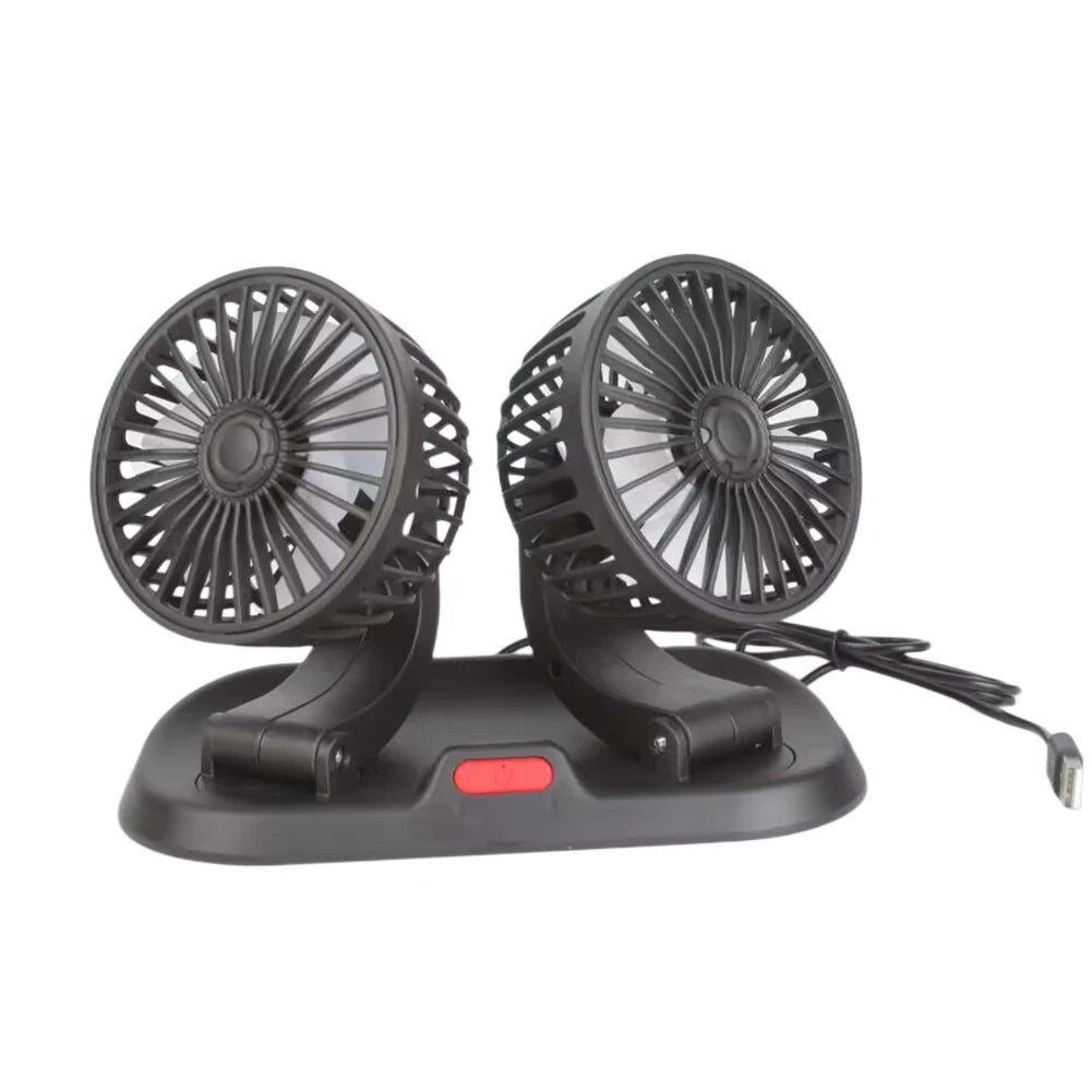 5/12/24V Auto Cooler Dual Head Mini Automobile Vehicle Fan 360 Rotatable 2 Speed USB for Car Truck SUV RV Cranes - USB