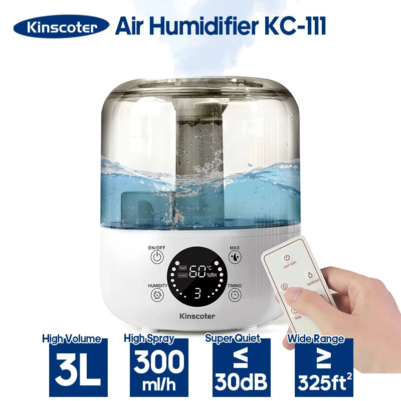 kinscoter-3l-air-humidifier-professional-large-capacity-home-humidifier-plant-mist-aroma-diffuser-with-remote-control-timer