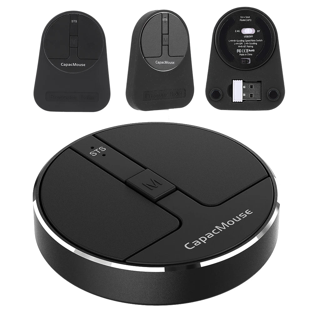 Ultra Thin Wireless Computer Mouse 3 Mode BT 5.2/2.4G/USB Mini Capacitive Mouse with USB Receiver for PC Laptop