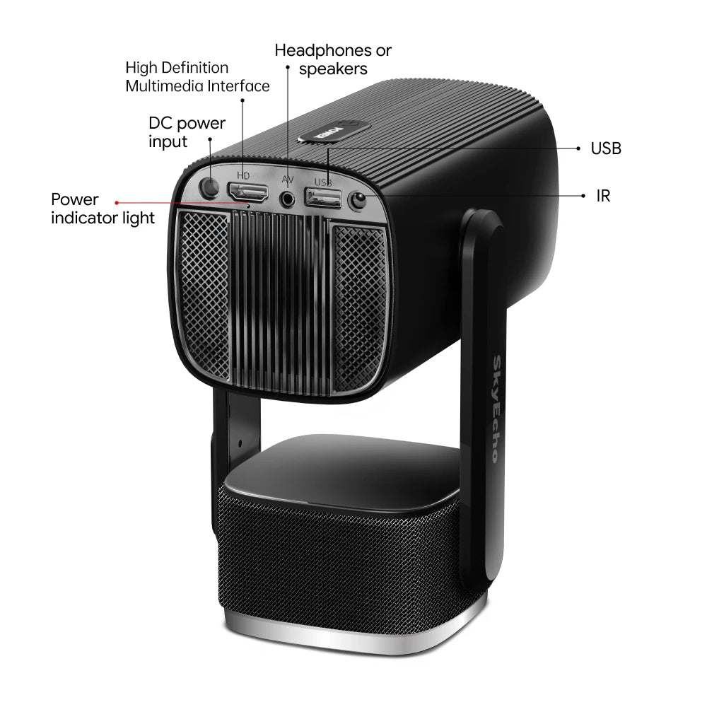 SkyEcho Mini Projector 1080P Home Theater 4K Video Projector Android OS 150’’ Projection Size WiFi Bluetooth 5.2 Smart