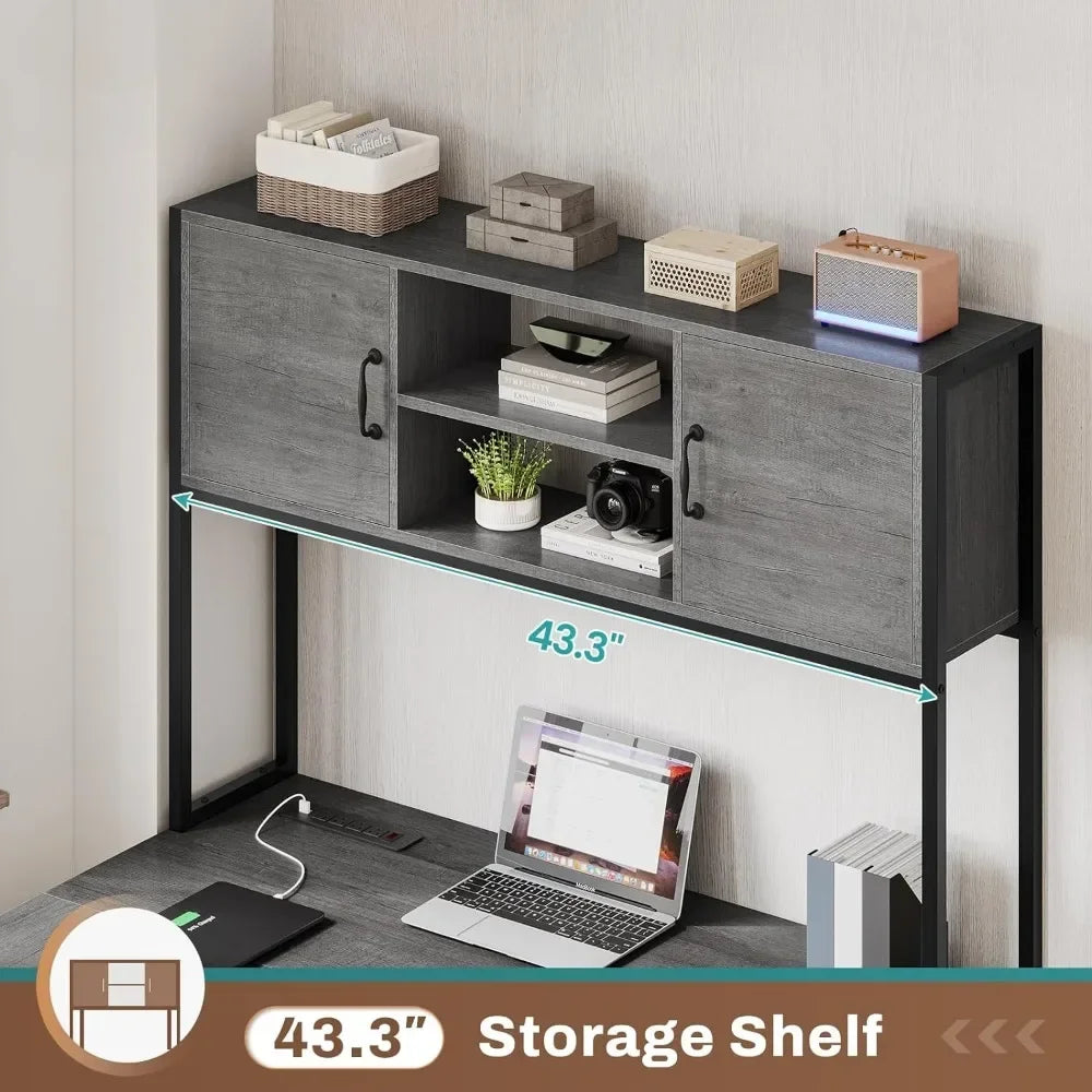 L Shaped Gaming Desk Reversible Computer Desk with Fabric Drawers and Power Outlet Gaming Desk with Led Lights