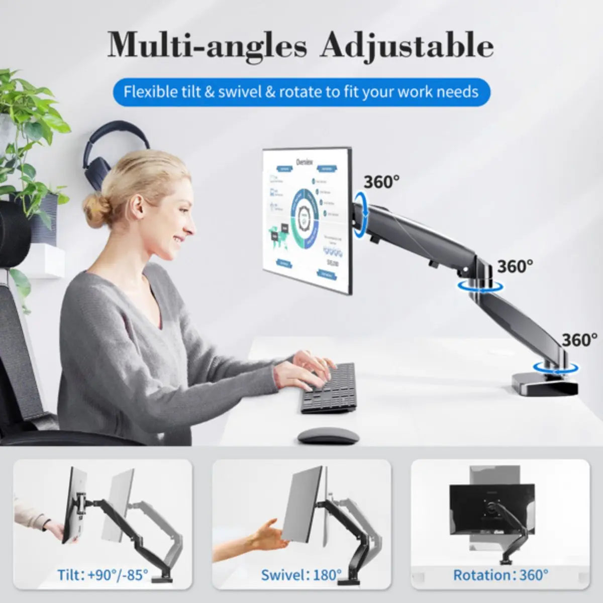 Single Monitor Mount for 15-27 inch Screens Height Adjustable Monitor Arm Home Office Monitor Stand Black - black