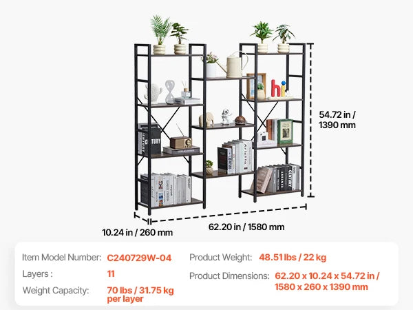SucceBuy Metal Bookshelf 3-14-Tier Tall Industrial Bookshelf Vintage Display Storage Bookcase with Open Shelves