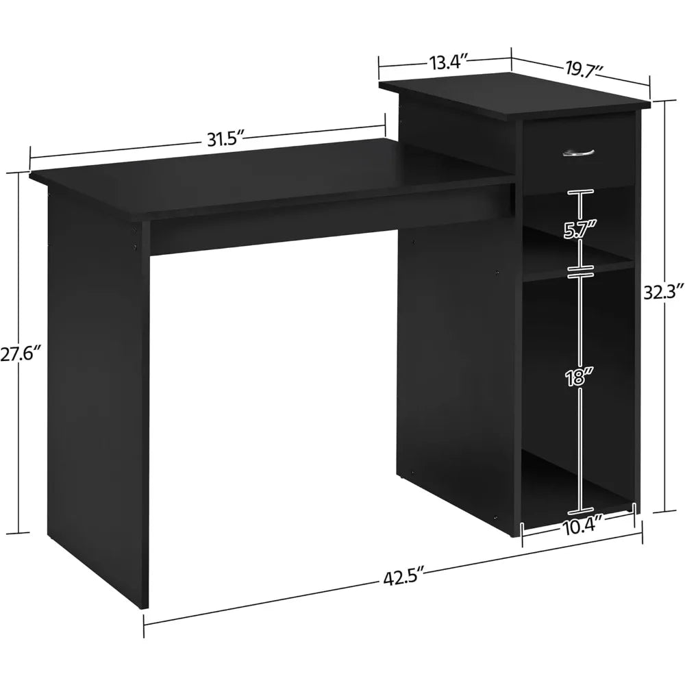 Home office computer desk with storage drawers and monitor stand wooden PC laptop desk modern minimalist style computer