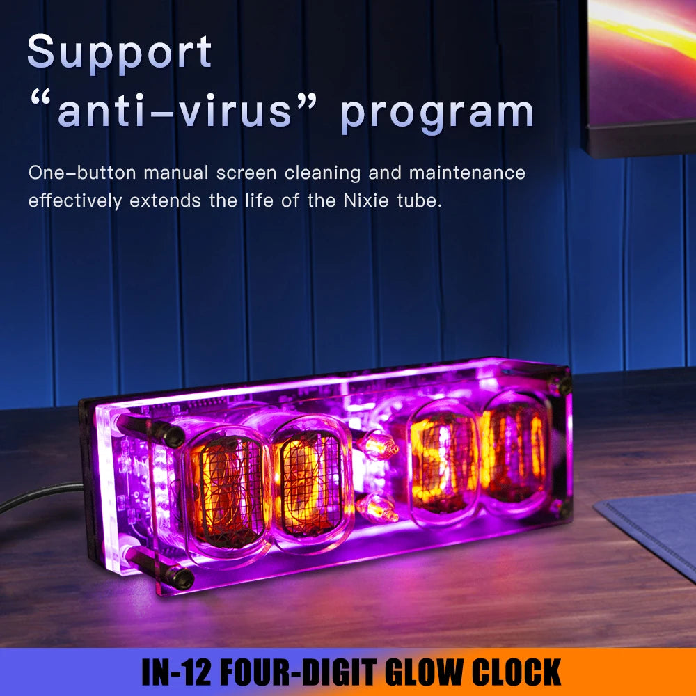 4-bit IN-12 Glow Tube Clock IN12 Nixie Clock Base Gift Ambient Lighting Computer Desktop Accessories Advanced Version