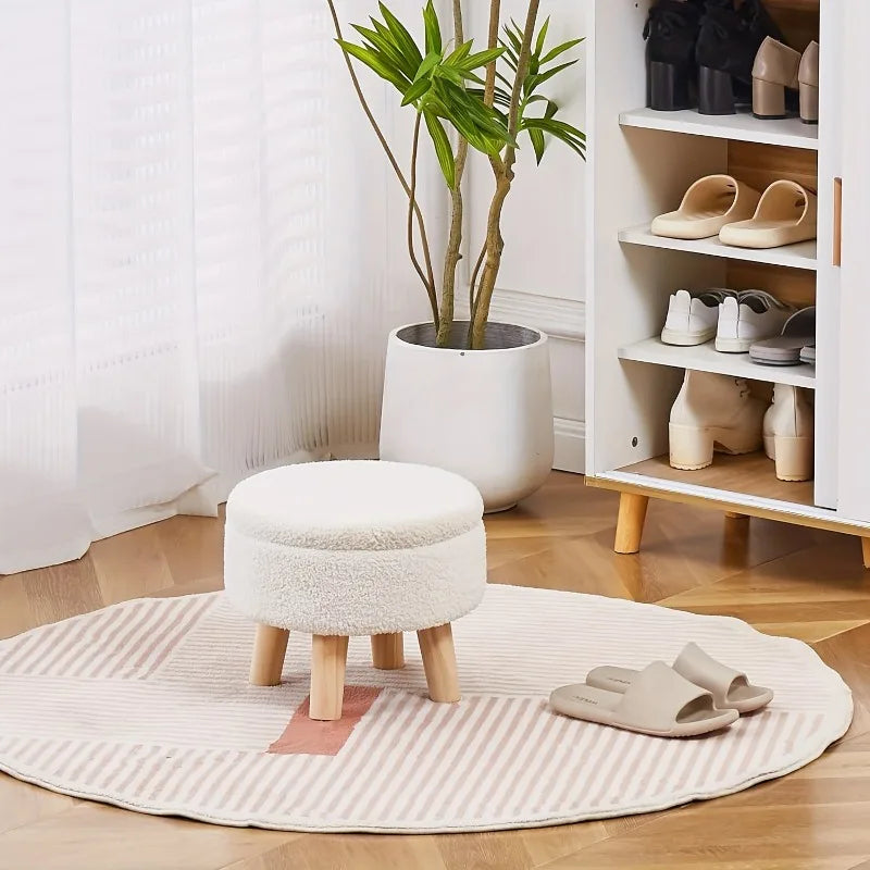 Modern round soft footstool Teddy velvet leg storage footstool suitable for small tables or plant stands in the hallway,