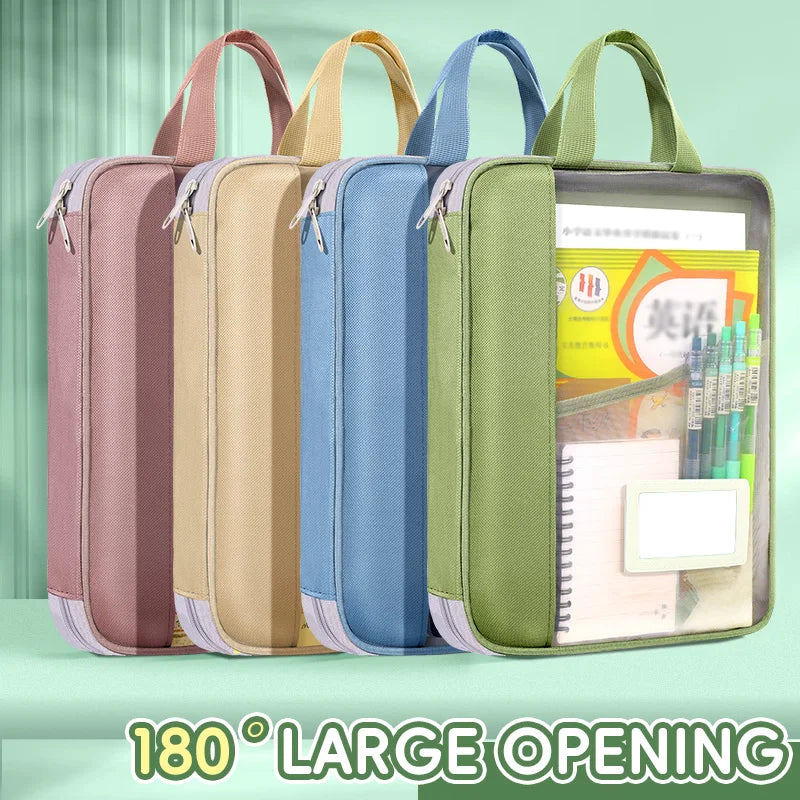 Huajie A4 Document Bag Transparent Large Opening File Bag Zipper-Type Large Capacity Document Storage Bag Tote Bag