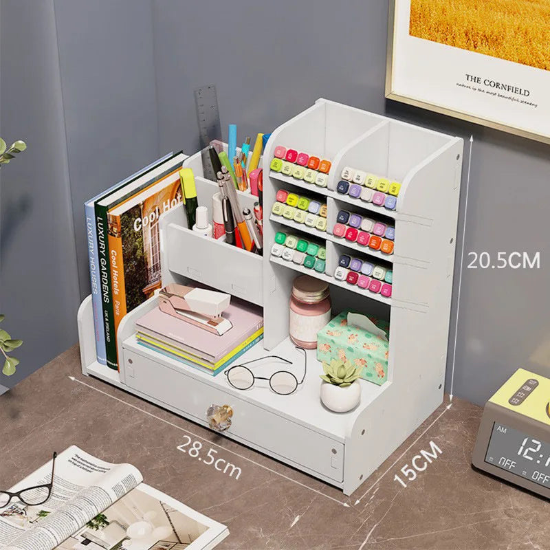 Student Desktop Wooden Pen Holder Mark Pen Oblique Plug-in Storage Rack Female Cosmetics Drawer Style Classified