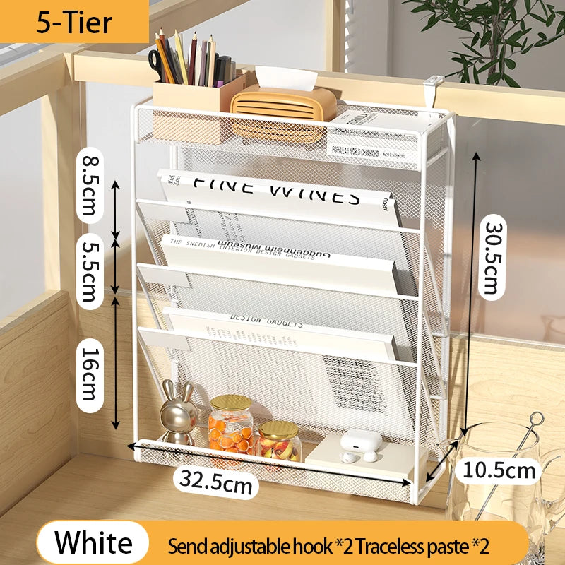 Desk File Organizer Mesh 5-Tier Hanging Wall Mount Document Organization Stand Desktop Vertical Mail Paper Folder