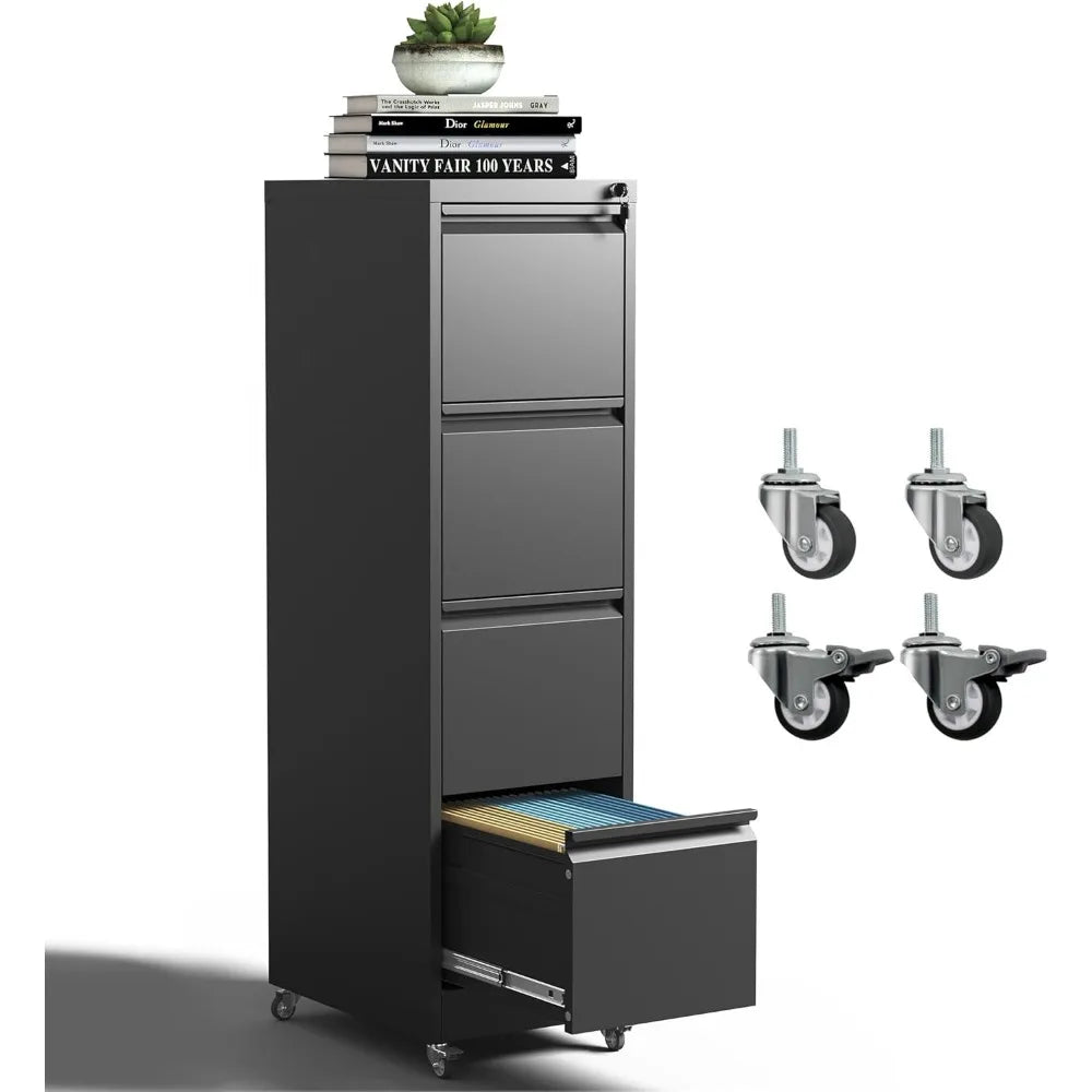 4 Drawer Mobile File Cabinet Metal Filing Cabinet with Lock and Wheels Home Office Rolling File Cabinets