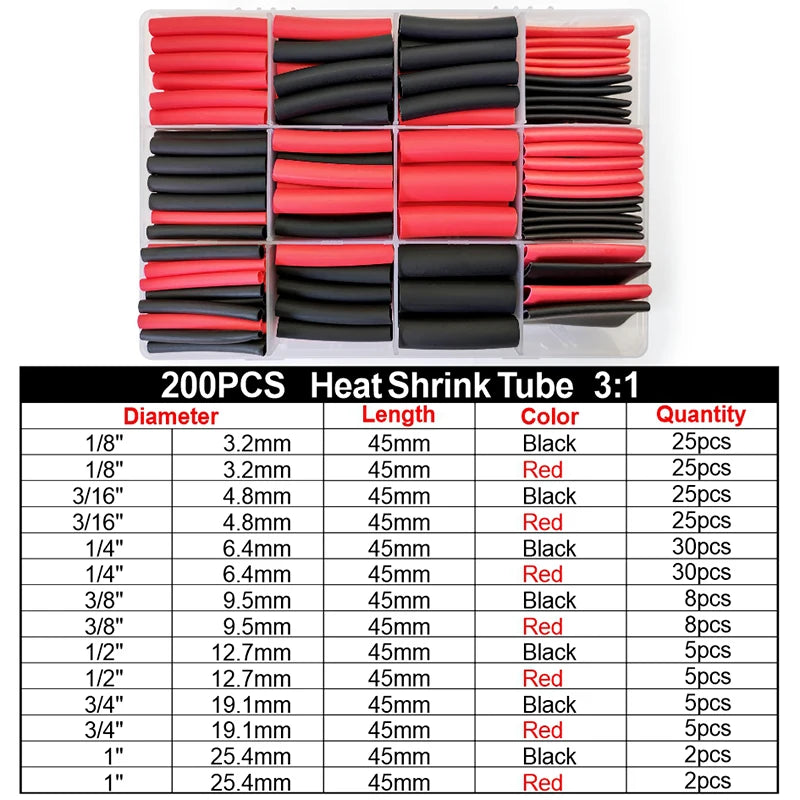 100pcs Heat Shrink Tube Kit 4:1 Flame Retardant Insulated Electrica Wire Wrap Multi-Size Assortment for Cable Repair