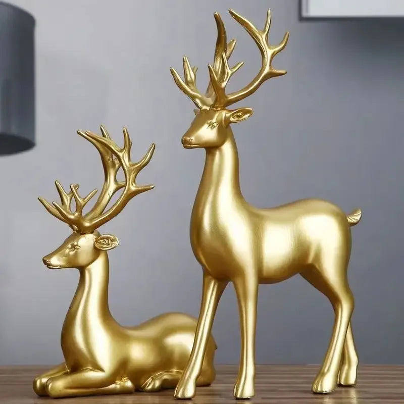 Deer Statue Standing and Sitting Resin Sculpture Reindeer Figurine Ornaments Stag Accents for Home Entrance Mantle