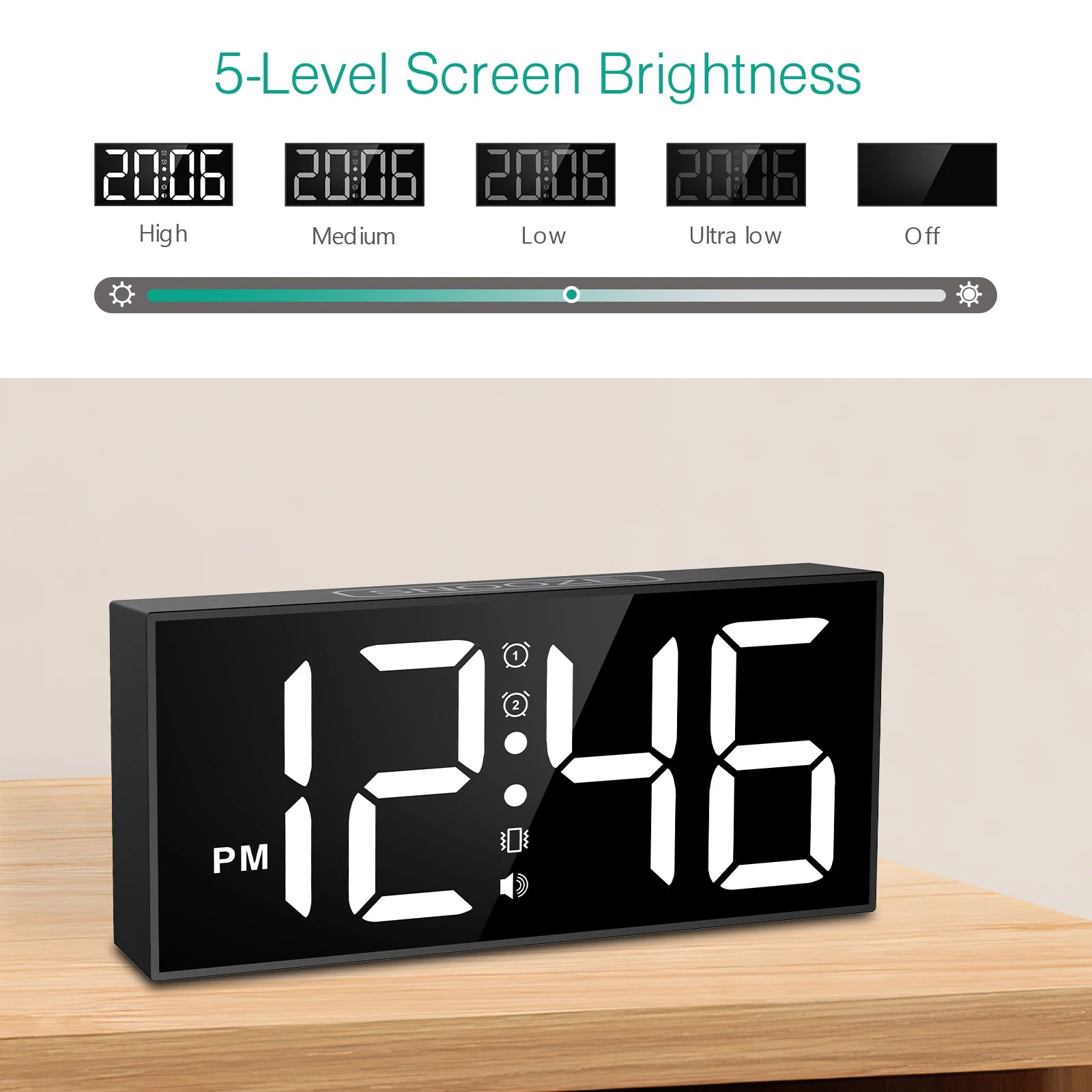 ORIA Vibrating Alarm Clock 7.5’’ Large Display LED Clock Loud Alarm Clock with Bed Shaker for Heavy Sleepers Hearing