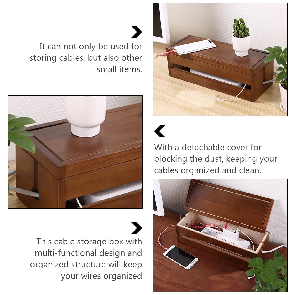 Solid Wood Wiring Box Socket Organizer Cable Manager Case Storage Container Power Plug Arrangement Paulownia Main Body