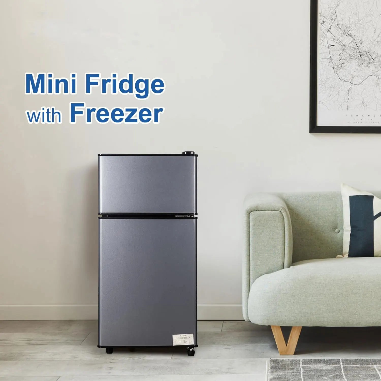 Mini Fridge with Freezer 2.9 Cu.Ft Small Fridge Energy Saving Low Noise,7 Adjustable Thermostat Double Door Refrigerator