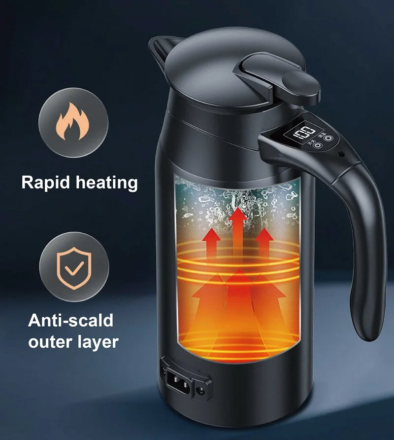 800ml Universal Smart Car Kettle Temperature Adjust Electric Kettle Travel/RV Insulated Kettle With Cigarette Lighter