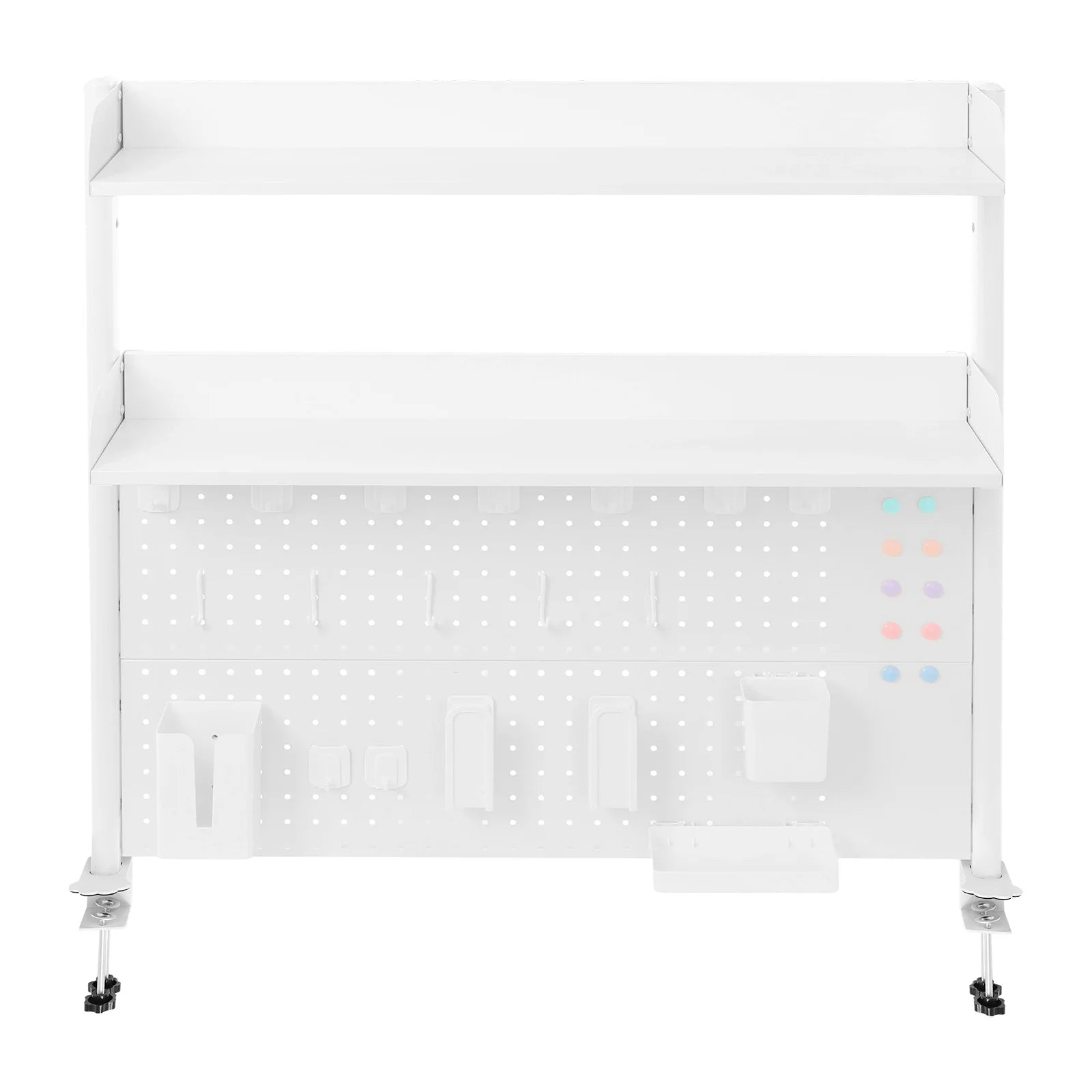 Countertop Clip-on Bookshelf 2 Tier Multipurpose Steel Frame Organizer with Pegboard Storage Space Saving