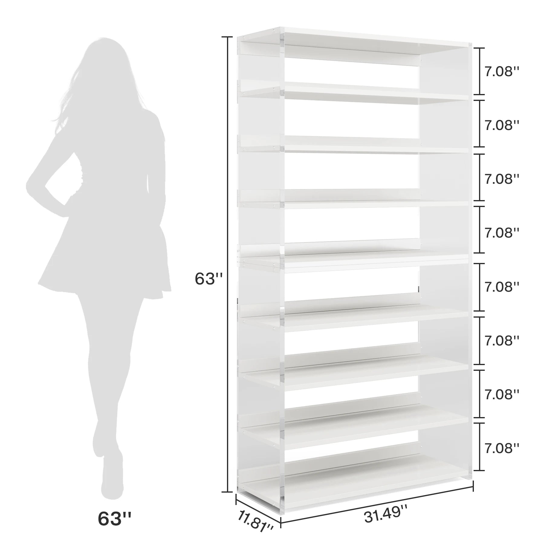 Tribesigns 8-Tier Acrylic Bookshelf Modern Bookcase with Wood Shelves 63’’ Display Storage Rack for Living Room Bedroom