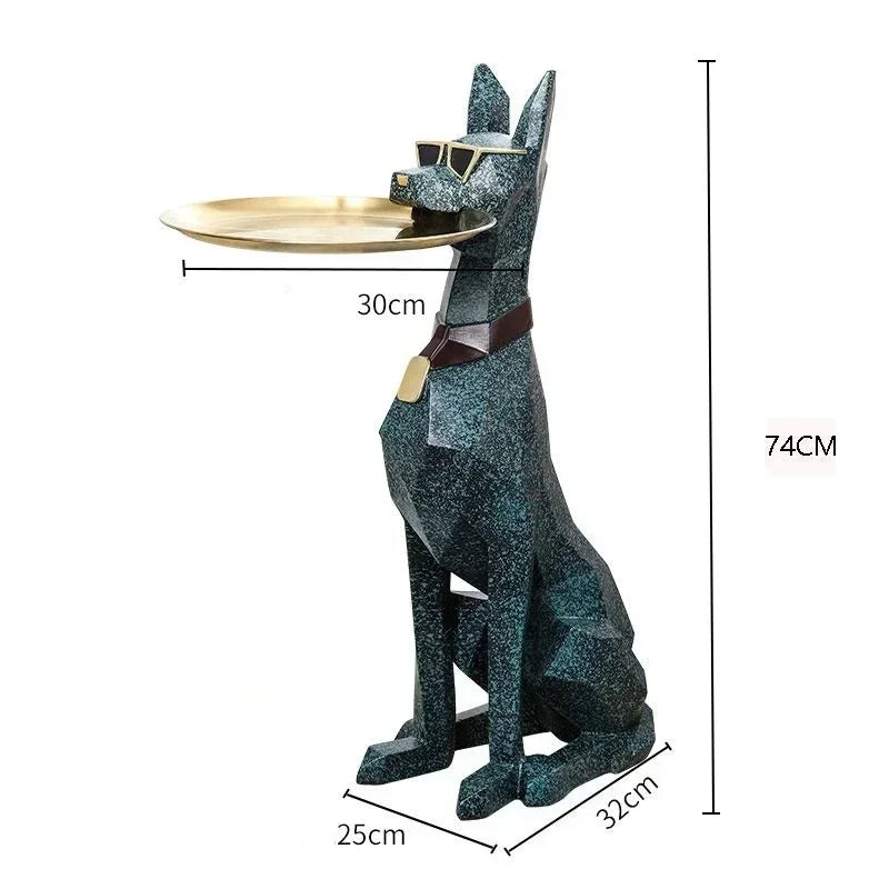 Giant Doberman Figure Side Table Large Dog Statue Plate Doberman Sculptures Luxury Living Room Decoration Home Decor