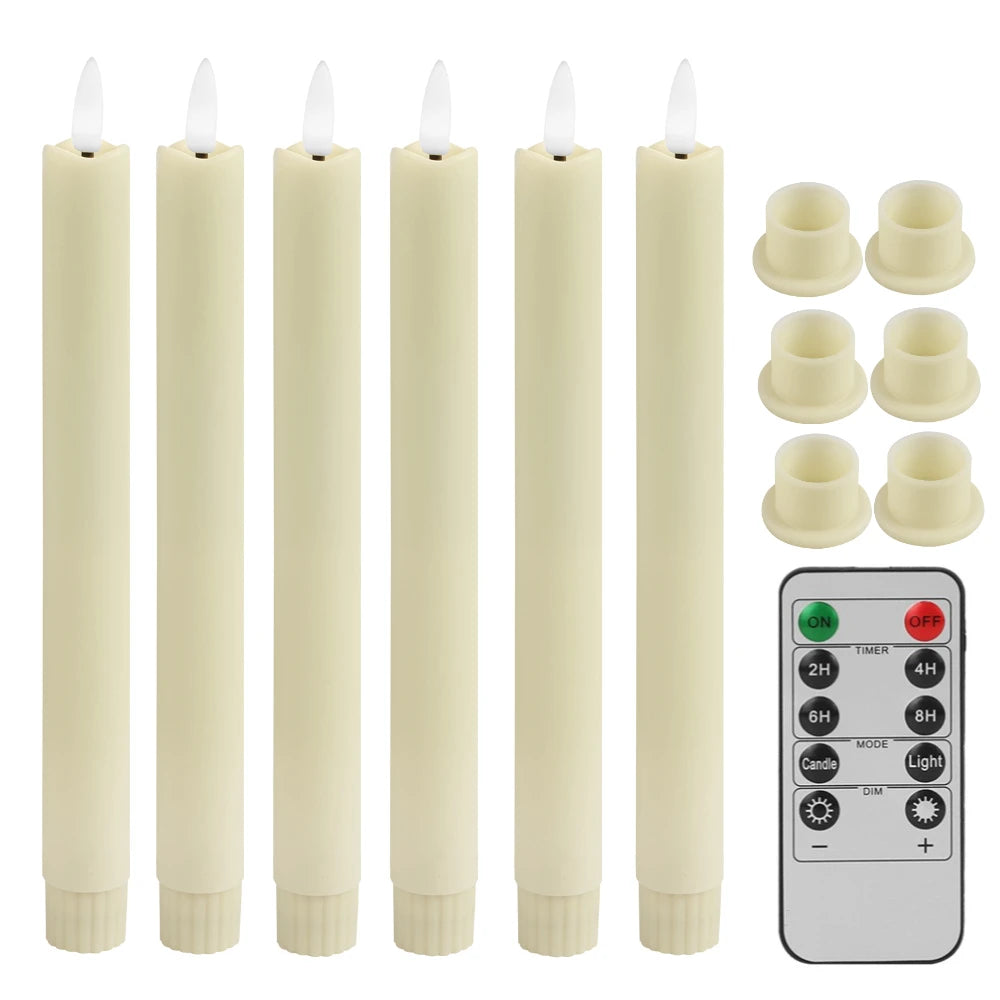 LED Flameless Taper Candles Flickering with 10-Key Remote 11’’ Battery Operated Ivory Candlesticks Christmas Home