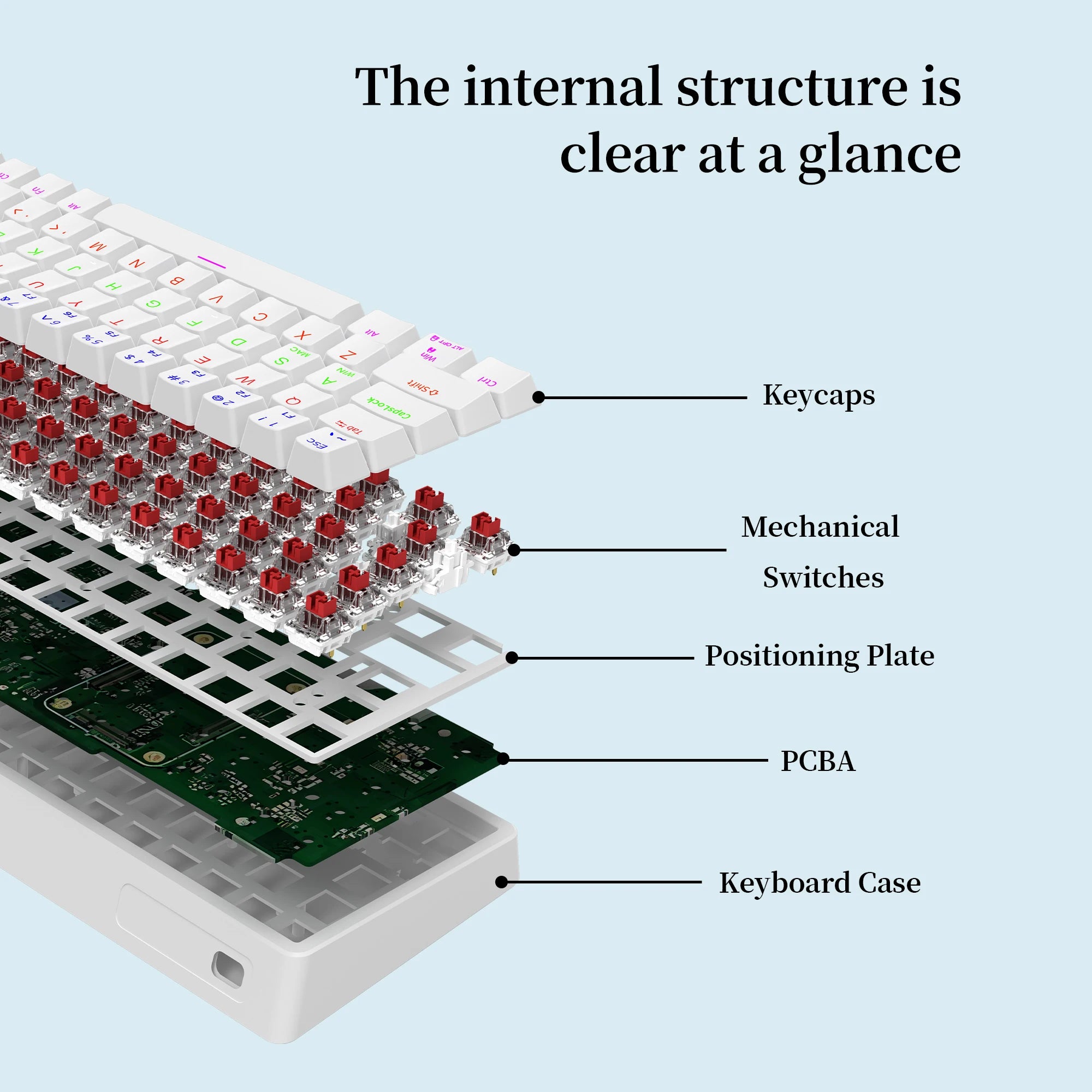 Wired 68-key mechanical keyboard ergonomic RGB backlight LED red switch game keyboard suitable for PC laptop office
