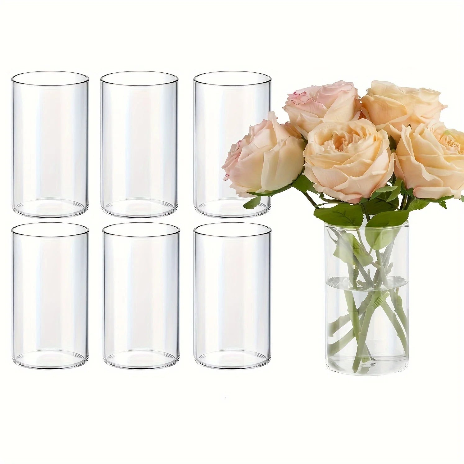 Glass Cylinder Vase 5.5 英寸 6 英寸 Tall Clear Vase Hurricane Candle Holder for Wedding Party Home Decor - 5.5in X 6pcs