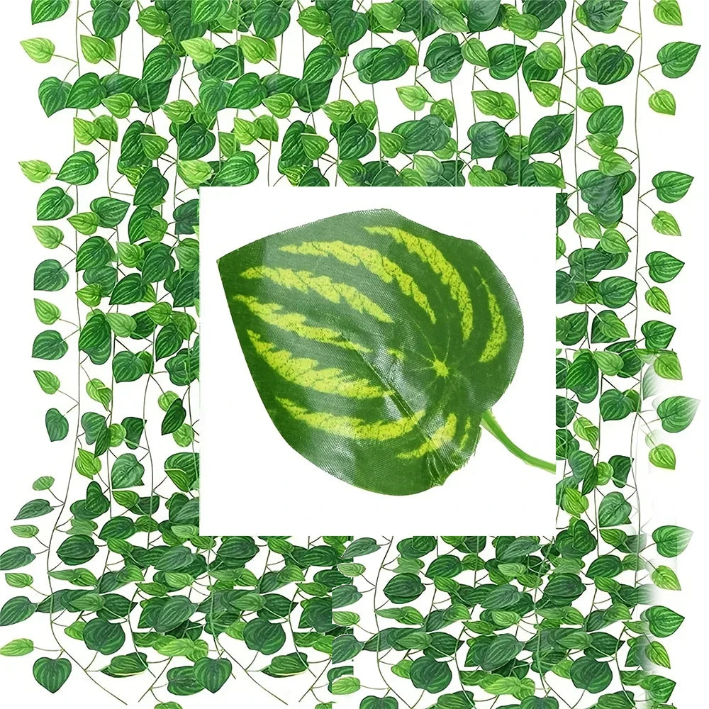 100/2M Artificial Green Ivy Vine Garland Fake Leaf Plants Rattan Hanging Creeper Garlands for Garden Wedding Party Wall