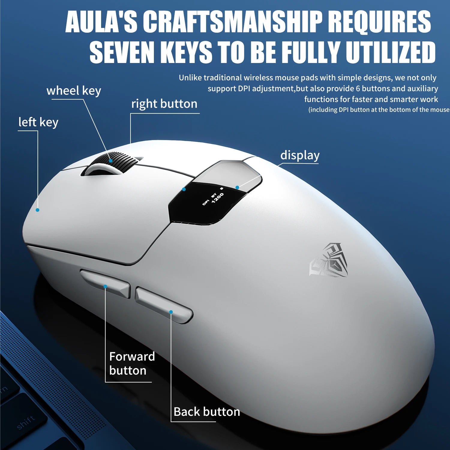 Aula SC390 Gaming Mouse Wireless Bluetooth Smart Screen Display Rechargeable Adjustable DPI Tri-mode Mouse for Desktop