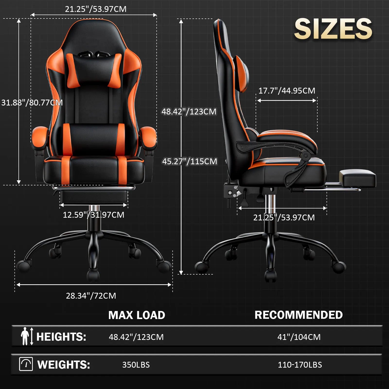 Gaming Chair Ergonomic Video Game Chair for Adults Comfortable Computer Chair with Footrest and Lumbar Support - Orange
