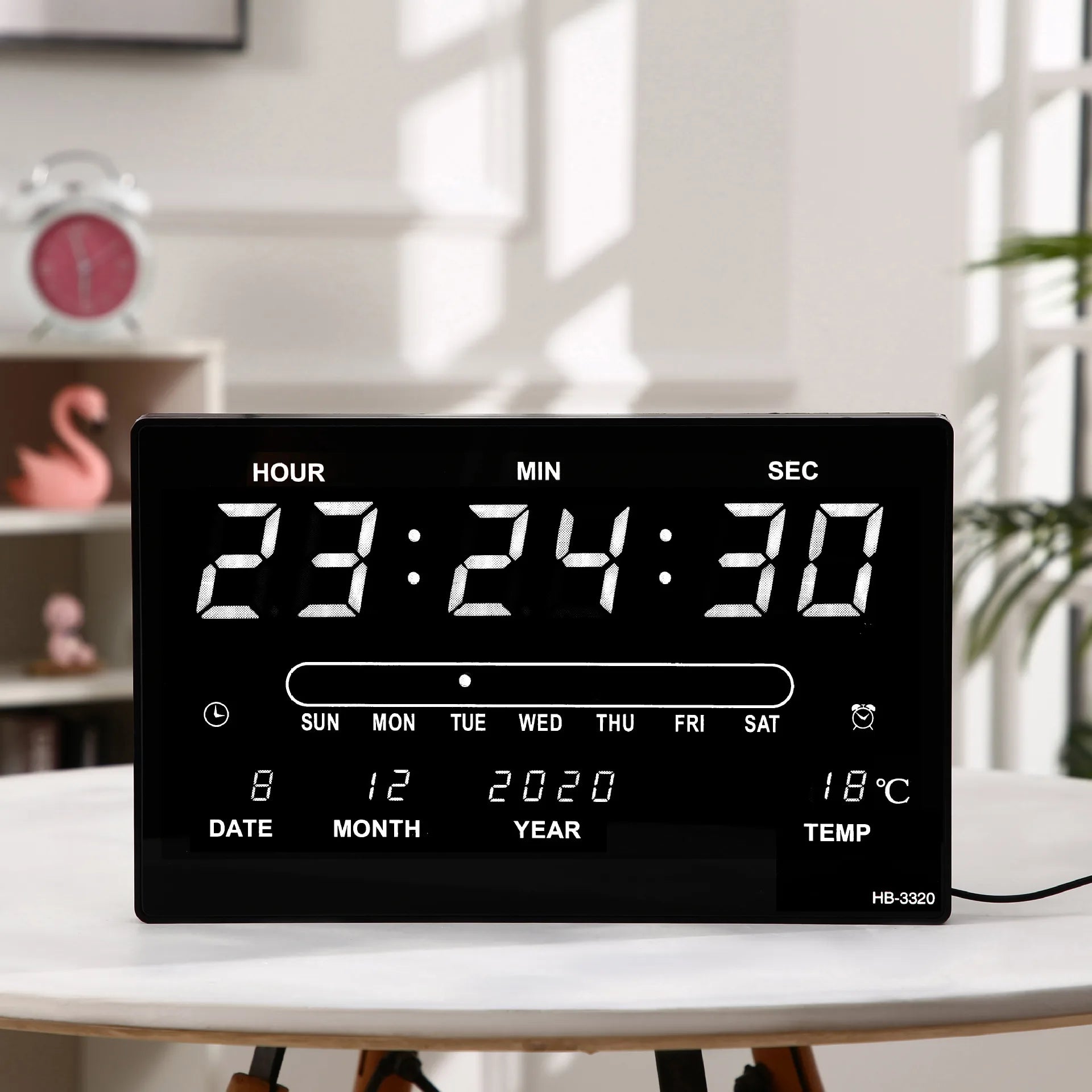 LED Digital Electronic Clock Backlight Large Digital Alarm Clock Temperature Calendar Bedroom Wall Calendar Clock