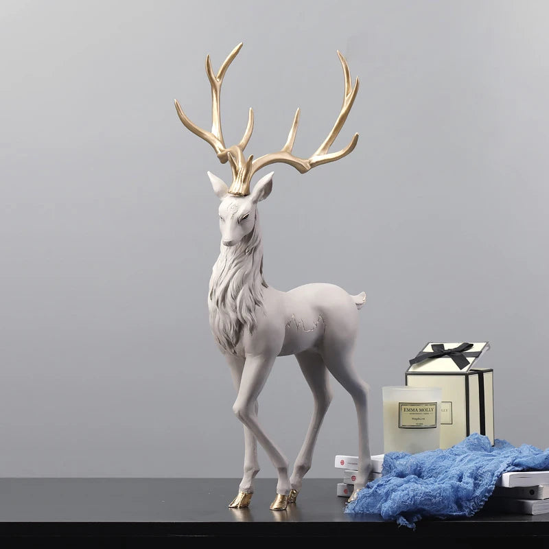 35cm High End Deer Statue Reindeer Figurines Resin ELK Sculpture For Living Room Luxury Home Decoration Nordic Tabletop