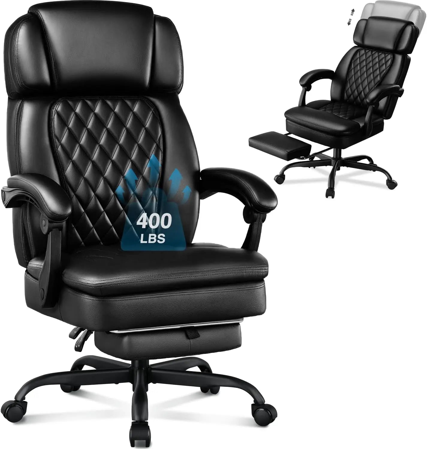 400lbs Executive Office Chair with Foot Rest for Heavy People Ergonomic Big and Tall Desk Chair with Adjustable