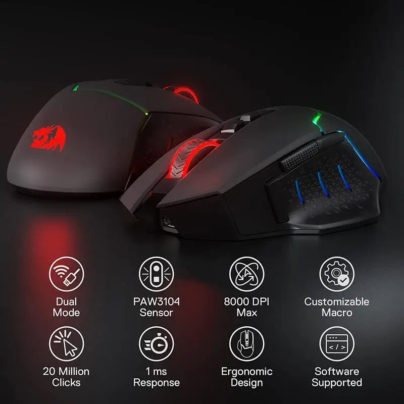 Redragon M690 PRO Wireless Gaming Mouse 8000 DPI Wired Mouse Rapid Fire Key 8 Macro Buttons for PC/Mac/Laptop