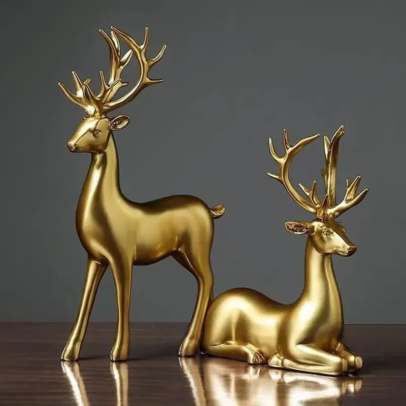 Deer Statue Standing and Sitting Resin Sculpture Reindeer Figurine Ornaments Stag Accents for Home Entrance Mantle