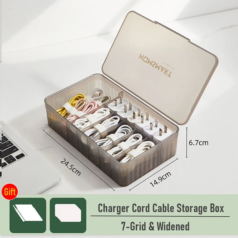 Charger Cord Data Cable Storage Box Data Line Storage Desktop Cable Collect Case Dustproof Power Boxes Wire Cable