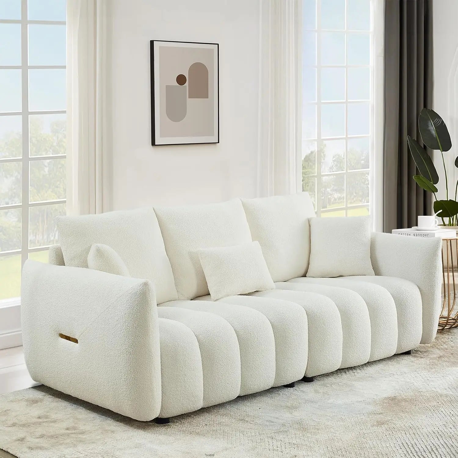 82’’ Modern Sofa Couch Comfy Deep Seat Teddy Cloud Sofa Upholstered 3-Seater Boucle Couch Oversized Loveseat for Living