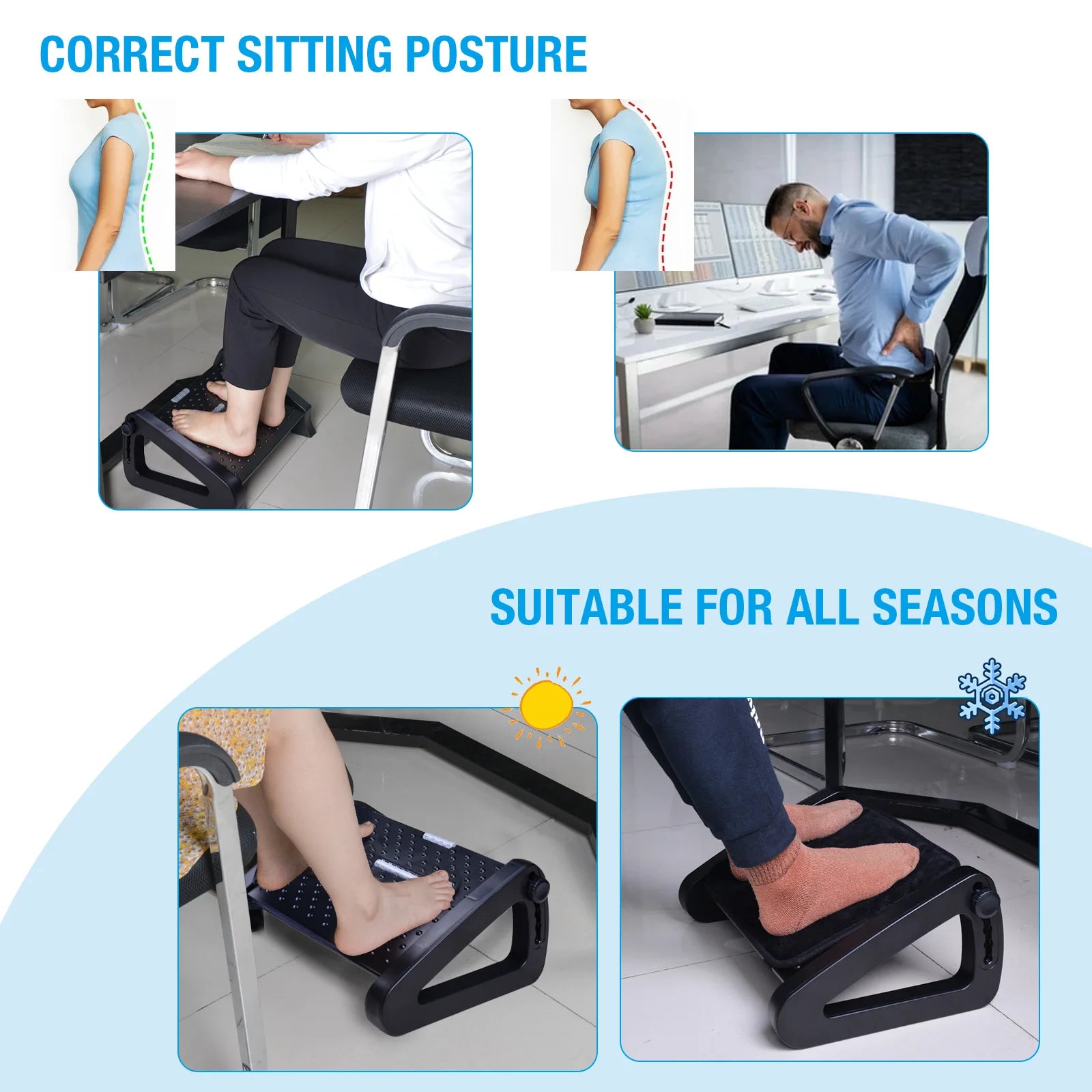 Scalebeard Under Desk Footrest with Massage Surface Ergonomic 6 Height Position Adjustable Foot Stool with Firm