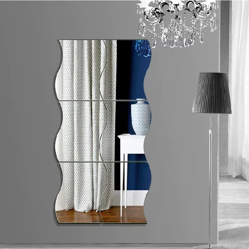 Modern Artistic Wall Panels Set - 3D Mirror Mosaic Stickers for Home/Office Interior Design (Wave Pattern)