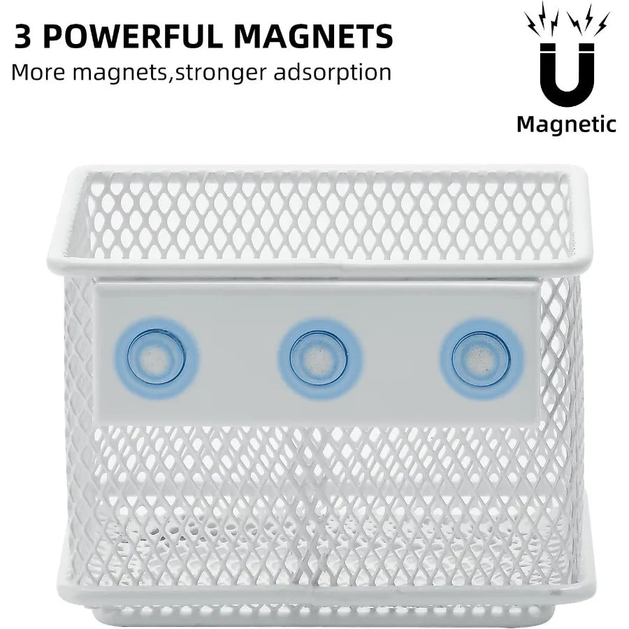 2 Pack Pen Holder 3.45x2.3x2.6inch Magnetic Basket Locker Organizer Metal Mesh Pencil Memo Holder for Whiteboard Fridge