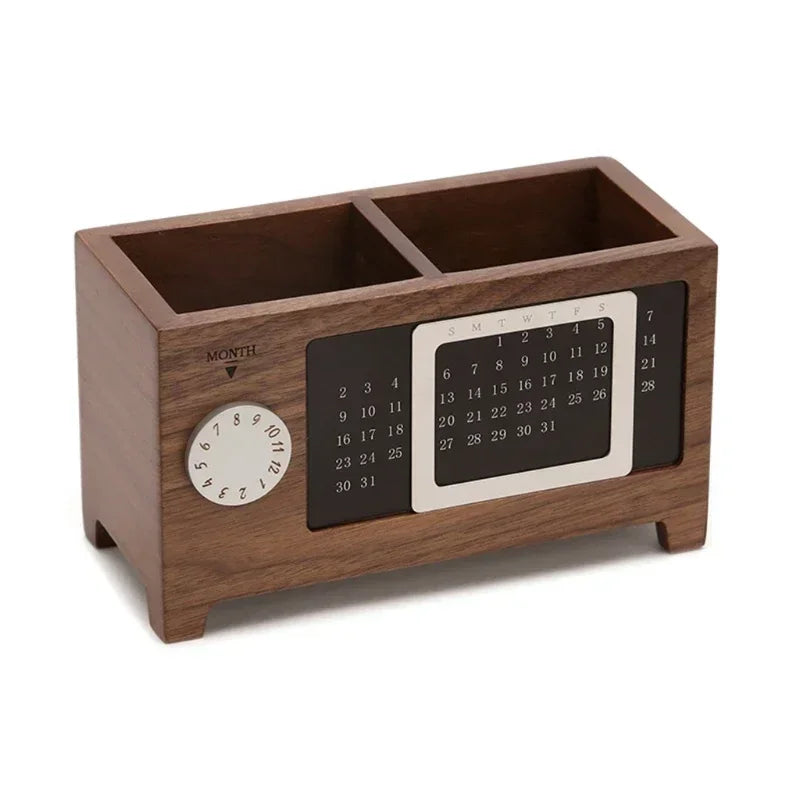 Stationery Control Wooden Multifunctional Box Organizer Holder Remote Storage Pen Pencil Desktop Calendar Creative