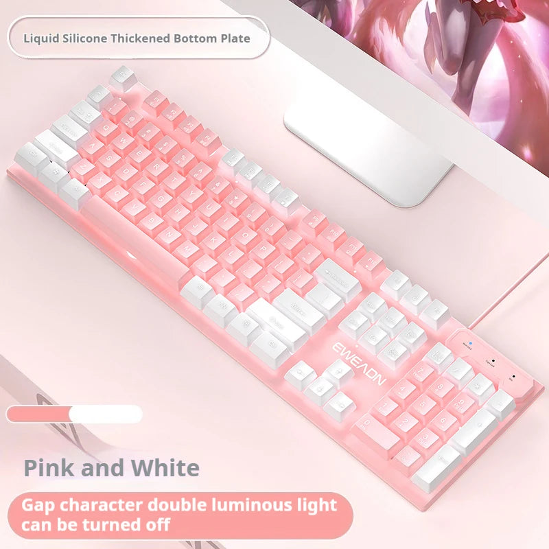 EWEADN GX320Z Pink Silent Office Keyboard USB Wired Quiet Typing for Windows PC/Laptop,Office & Gaming Ergonomic