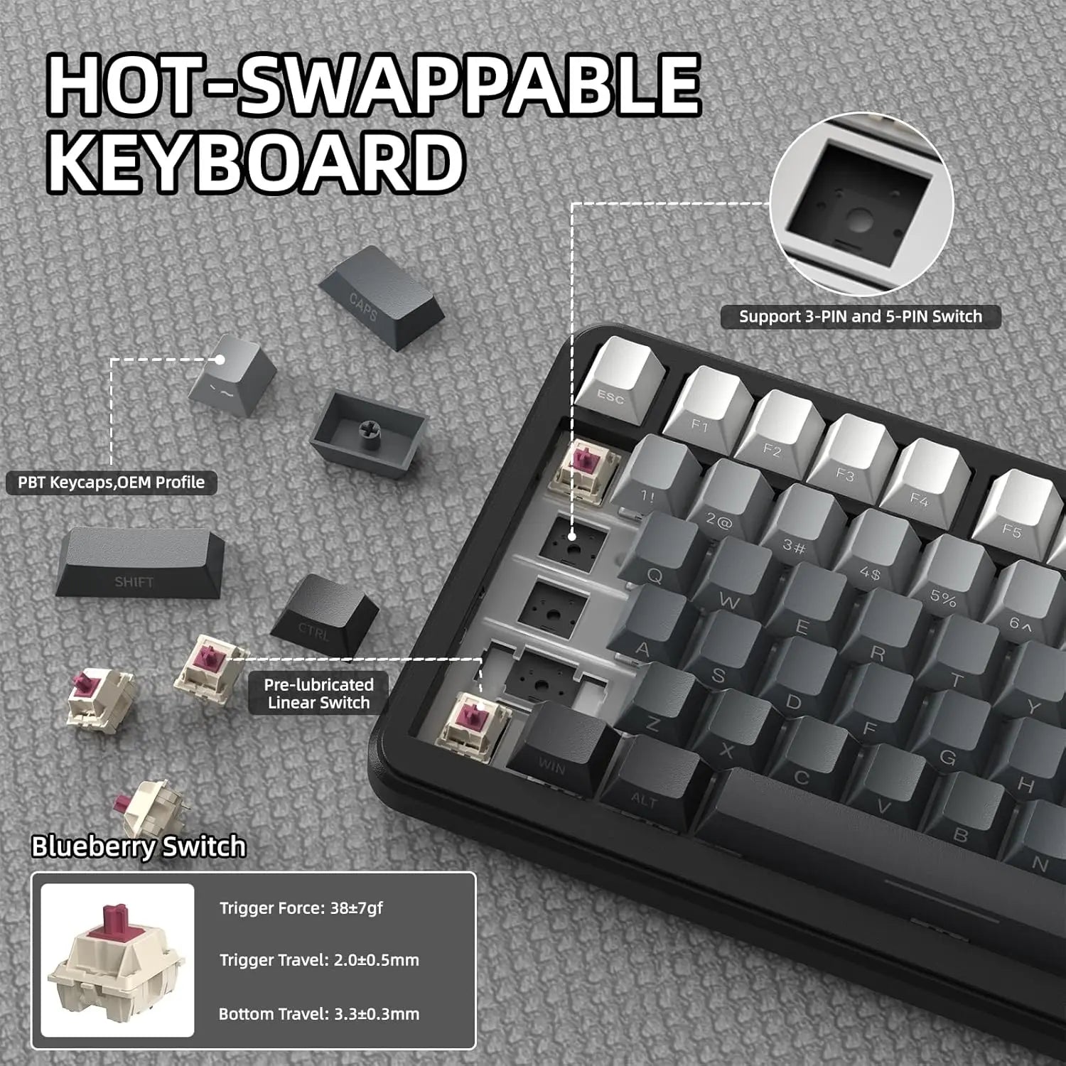 ATTACK SHARK X85Pro 75% Mechanical Keyboard with Screen & Knob Hot Swappable Wireless 2.4GHz/Bluetooth/Wired RGB Gasket