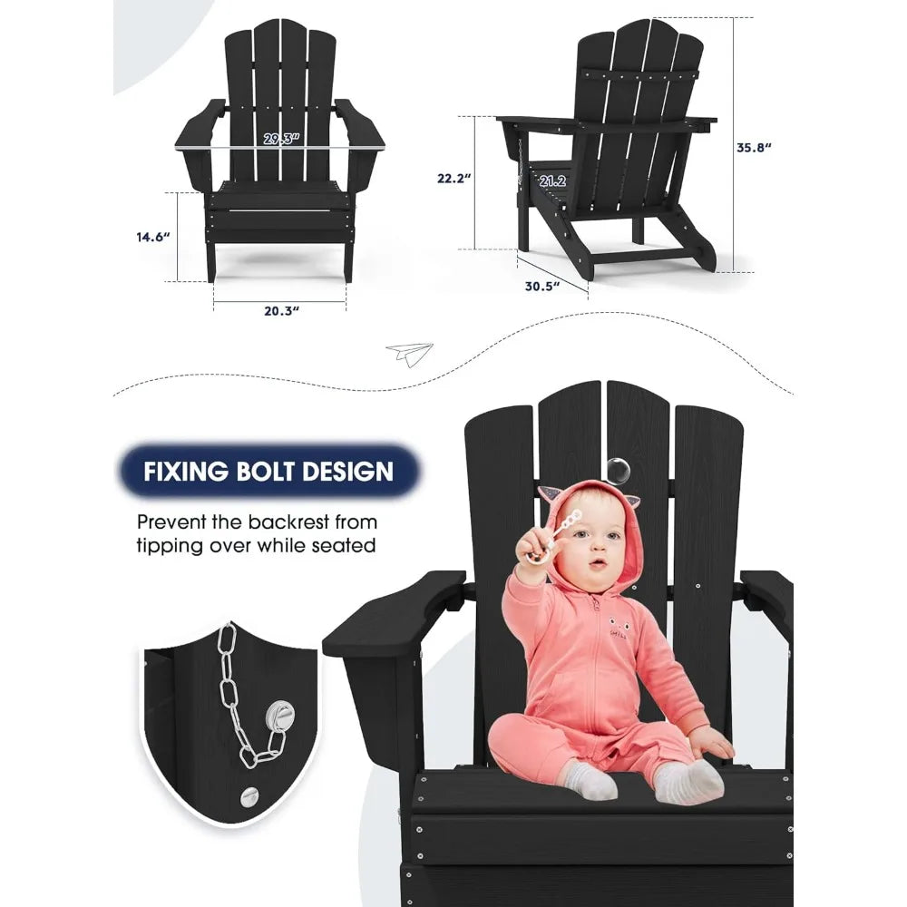 KINGYES 2-Piece Folding Adirondack Chair Set - Durable HDPE Patio Chairs with Wooden Texture for Outdoor Use - Red