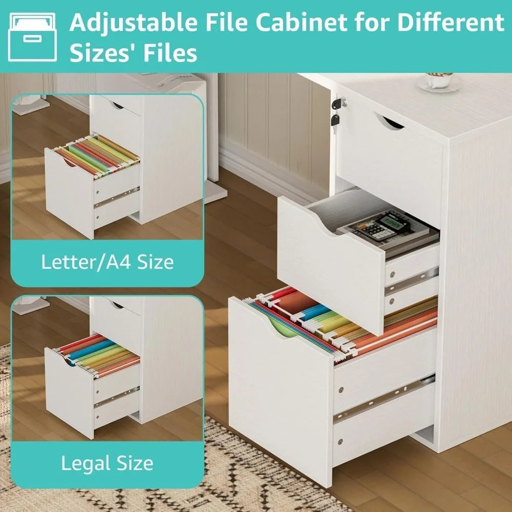 L Shaped Office Desk with Drawers - 66 Inch Modern Large Executive L-Shaped Computer Desk with File Cabinet & Power