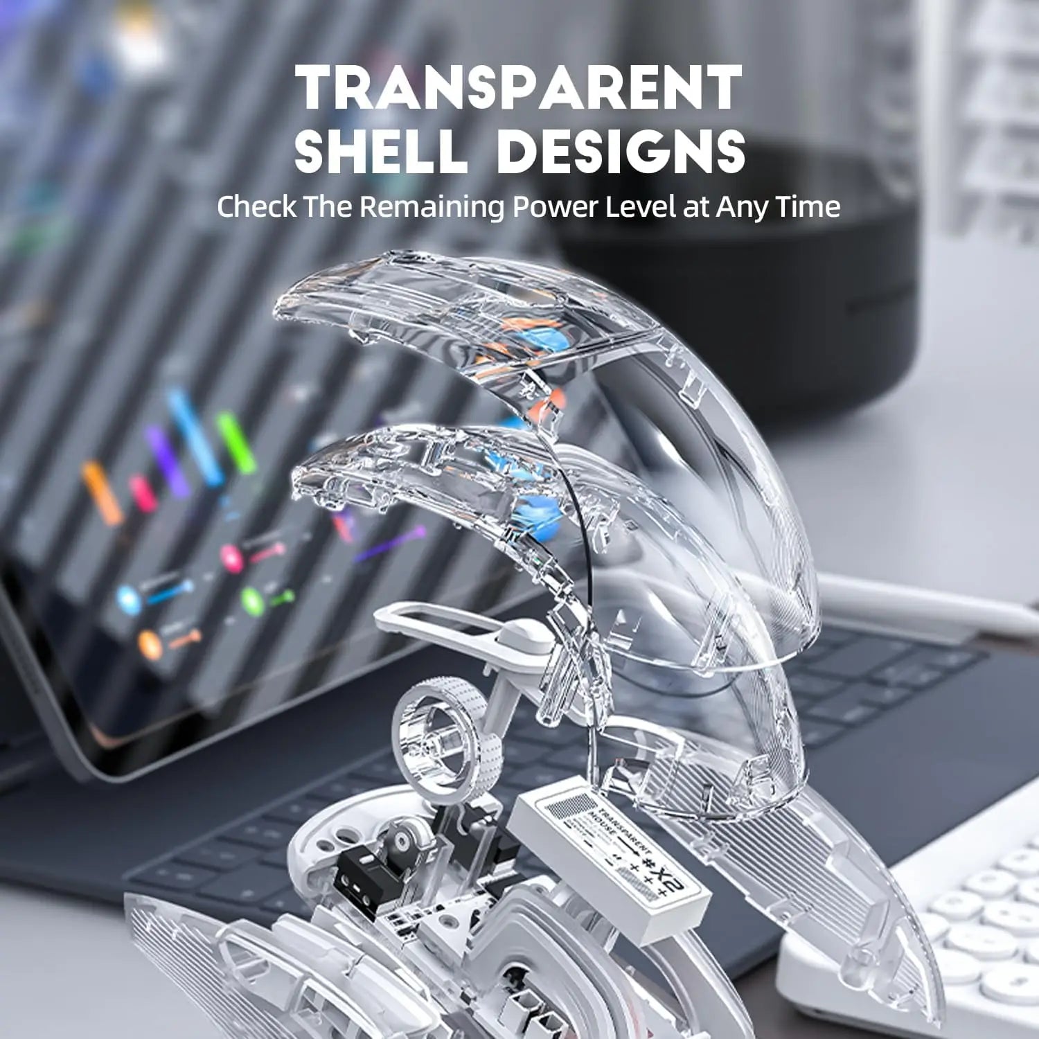 ATTACK SHARK X2Pro Wireless Gaming Mouse with RGB Charging Dock,Tri-Mode Mute Mouse RGB Backlit,Transparent