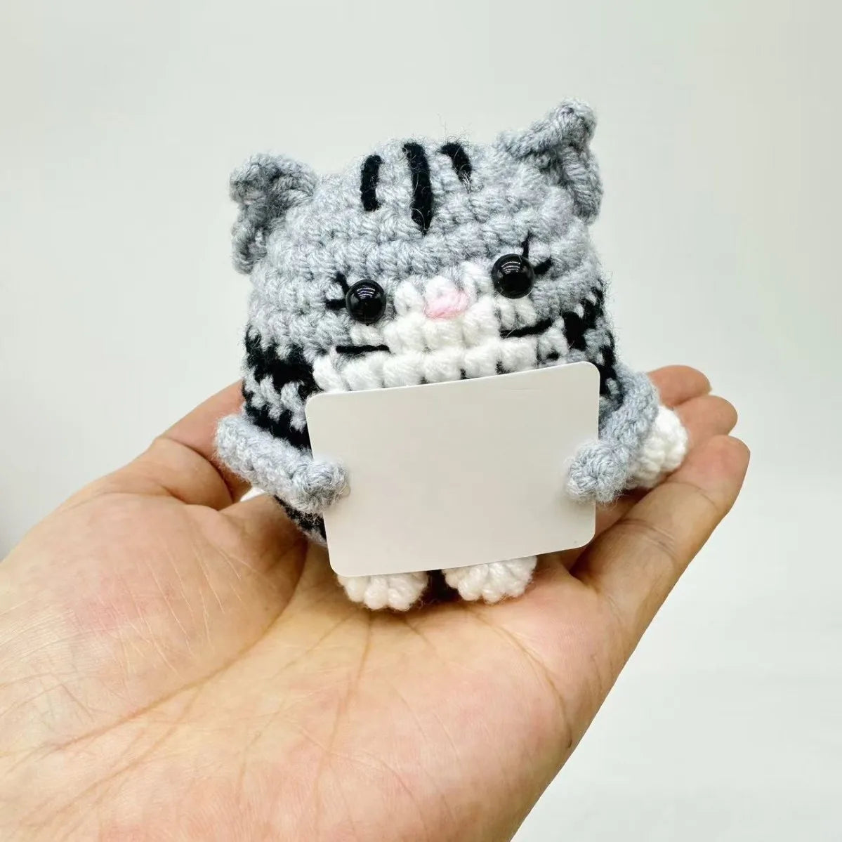 Cute Positive Cat Emotional Support Crochet Animal Funny Gift Desk Decor Christmas Gift